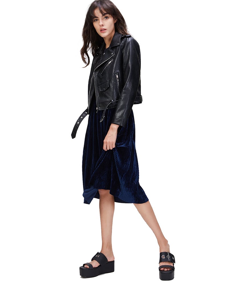 LY VAREY LIN Women's Faux Leather Motorcycle Jacket PU Slim Short Biker Coat (M, Black) - Image 5